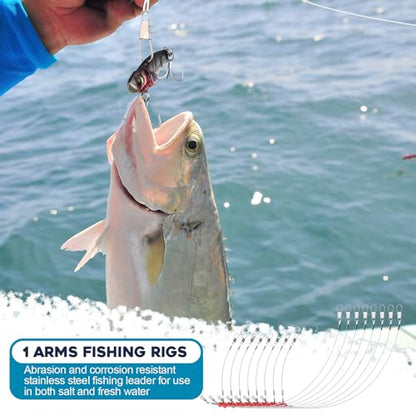 30 Pcs Fishing Leaders Saltwater Tackle Rig with Swivels Snap Stainless Steel Hooks Nylon Lines High Strength Fishing Wire Gear Equipment for Saltwater - size: 14.2 Inch, style: 1 Arm