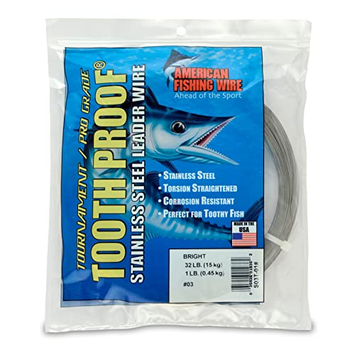 AFW Tooth Proof Stainless Steel Single Strand Hard Leader Wire - Bright and Camo for Shark, Barracuda, King Mackerel, Wahoo, Snook Bite Protection for Toothy Critters, Rigging Baits and Lures - color: Bright, style: #3, 32 Lb Test, 1 Lb