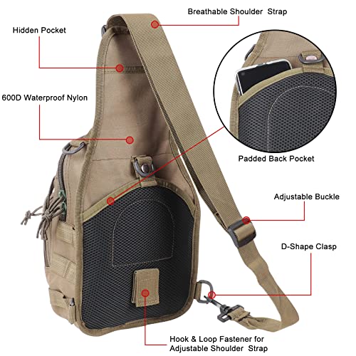 Qcute Tactical Backpack, Waterproof Military Cross-body Molle Sling Shoulder Backpack Chest Bag for Outdoor Every Day Carry - color: Khaki