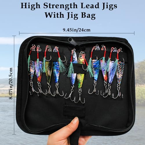 Fishing Jigs Vertical Saltwater Jigs Vertical Jigging Spoon Fishing Tuna Lures Boat Fishing Artificial Lures for Tuna, Grouper, Dogtooth, Snapper, Bass, Salmon/60g, 80g,120g - color: 10pcs-multicoloured