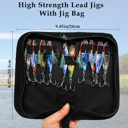Fishing Jigs Vertical Saltwater Jigs Vertical Jigging Spoon Fishing Tuna Lures Boat Fishing Artificial Lures for Tuna, Grouper, Dogtooth, Snapper, Bass, Salmon/60g, 80g,120g - color: 10pcs-multicoloured