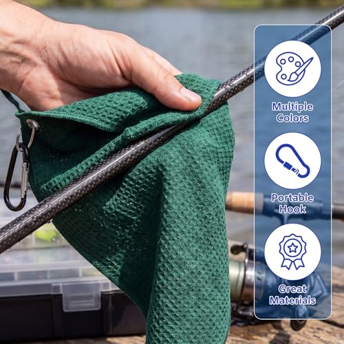 12 Pcs Fishing Towels with Clip 16'' x 16'' Absorbent Microfiber Fishing Towel Hand Towel for Fish Boat Fly Fish Kayaking Hiking Camping and Hiking Towels