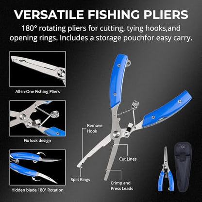 Foldable Kayak Landing Net Kit, 4PCS Fishing Tool Set | With Pliers, Fish Gripper & Hook Remover for Kayak Fishing, Boating, Shore Fishing, Freshwater & Saltwater - color: Red 4pcs Fishing Tools Kits