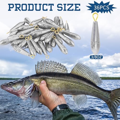 Landhoow Drop Shot Fishing Sinker Weights Kit Freshwater Catfishing Fishing Sinker Bass Casting Removable Line Saltwater Streamlined Snap Weight for Trolling Surf Tackle - size: 3/8 oz