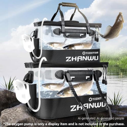Fishing Bucket Foldable, 6Gallon/10Gallon Live Bait Bucket,Thickened EVA Transparent Lid Live Fish Container with Aeration Hole, Live Bait Bucket for Camping, Fishing Day(Black) - size: 6 Gallon