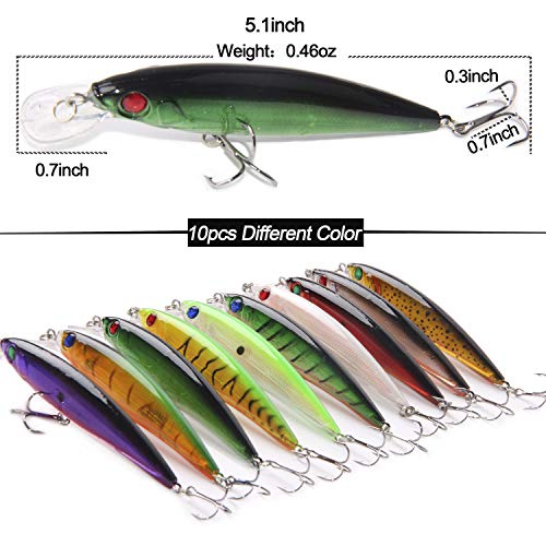 Bass Fishing Lures Kit, Minnow CrankBait VIB Pencil Popper Sinking Wobbler Hard Bait Lures for Bass Trout Walleye Redfish Freshwater Saltwater - color: Combo B-10pcs (5.1" with lip)