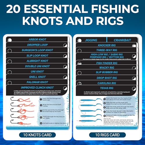 Fishing Knots Pocket Guide – Waterproof Fishing Knot Guide Card with 20 Essential Knots and Rigs – 2.5" x 3.5" Durable Quick Reference – Perfect Pocket Guide Fishing Gift for Anglers