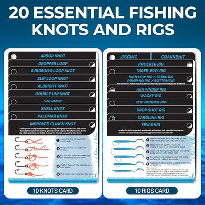 Fishing Knots Pocket Guide – Waterproof Fishing Knot Guide Card with 20 Essential Knots and Rigs – 2.5" x 3.5" Durable Quick Reference – Perfect Pocket Guide Fishing Gift for Anglers