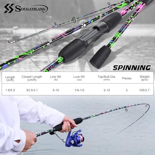 Sougayilang Fishing Rod, 2-Piece Graphite Composite Blank/Fiber Glass Spinning & Casting Rod with EVA Grip, Smooth Transition Fishing Pole - size: 6'0", style: Fiber Glass - Spinning Rod