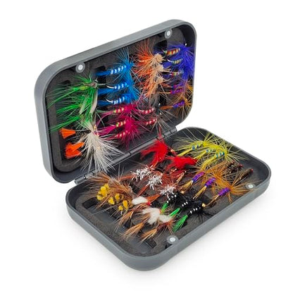Fly Fishing Flies Kit-12pcs/32pcs/48pcs/64pcs Trout Flies Fly Fishing Lures with Fly Fishing Box Fly Fishing Assortment Kit for Bass Fly Fishing Flies Dry Wet Flies