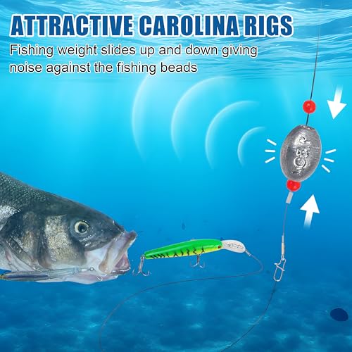 SILANON Flounder Grouper Rig Saltwater, Carolina Rig Catfish Rig Saltwater Bottom Surf Fishing Rig Steel Wire Leader with Egg Sinker Weight Swivel Snap for Catfish Grouper Drum Redfish - size: 0.75oz-8pcs
