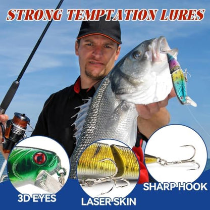 Fishing Advent Calendar 2026, Bass Fishing Lure for Saltwater & Freshwater, Minnow VIB Swimbait Crankbait Spoons Soft Lures, Catch All Fish Kit Best Gift for Dad Grandpa Husband