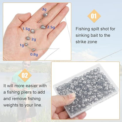 Split Shot Sinker Fishing Weights, 120pcs Removable Round Split Shot Fishing Line Sinkers Clip On Weights for Freshwater Saltwater Fishing - size: 1.5g_120pcs