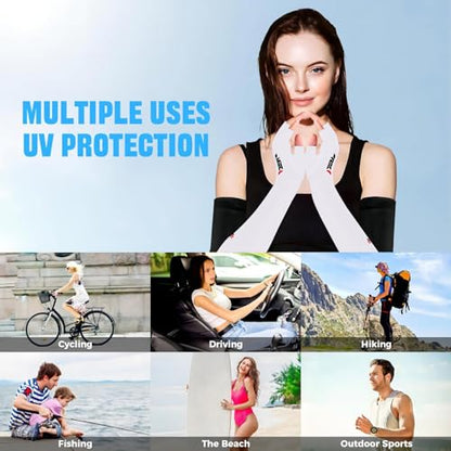 UV Protection Gloves - Non Slip Sunblock Gloves for Summer Outdoor Fishing & Driving - color: Light Blue White
