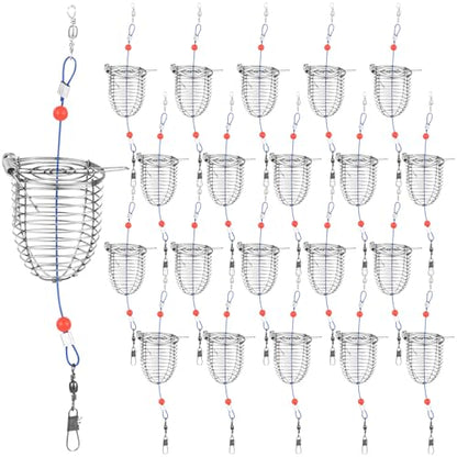 Hollowfly 20 Pcs Carp Fishing Bait Trap Cage Bulk Stainless Steel Feeder Basket Holder Coarse Lure Trap Catfish Carp Fishing Accessories - size: 1.77 x 7.48"