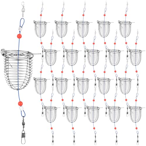 Hollowfly 20 Pcs Carp Fishing Bait Trap Cage Bulk Stainless Steel Feeder Basket Holder Coarse Lure Trap Catfish Carp Fishing Accessories - size: 1.77 x 7.48"