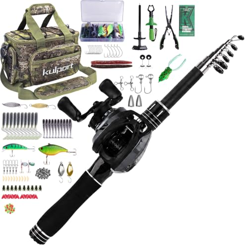Fishing Kit with DC Digital Control Baitcasting Reel, Carbon Fiber Rod, Tackle Box and Fish Handling Tools | Portable Backpack Combo for Freshwater- Left - color: Tackle Bag with DC Baitcasting Combo- Left Handed