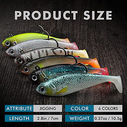 TRUSCEND Duramax Pre-Rigged Saltwater Fishing Lures with BKK Jig Hooks, Easy Catch 10X Tear-Resistant TPE Soft Swimbait for Redfish Grouper Striper Bass Trout Crappie Walleye, Weedless Freshwater Bait - color: E-2.8"-0.37oz