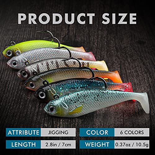 TRUSCEND Duramax Pre-Rigged Saltwater Fishing Lures with BKK Jig Hooks, Easy Catch 10X Tear-Resistant TPE Soft Swimbait for Redfish Grouper Striper Bass Trout Crappie Walleye, Weedless Freshwater Bait - color: E-2.8"-0.37oz