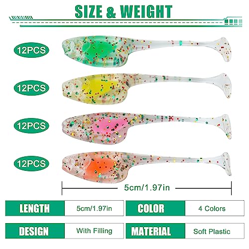 Crappie Lures Jigs Kit, 48/55pcs Crappie Baits Crappie Jig Head Hooks Soft Plastic Fishing Lures Split Paddle Tail Swim Bait for Crappie Fishing Panfish Bluegill Lures - color: 48pcs Crappie Lures Kit