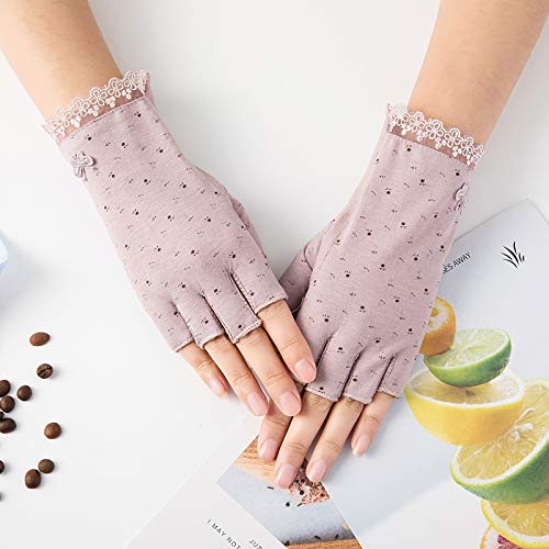 Gongxue 4 Pairs Women Sunscreen Fingerless Gloves UV Protection Driving Riding Fishing Cotton Mittens - color: Black