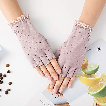 Gongxue 4 Pairs Women Sunscreen Fingerless Gloves UV Protection Driving Riding Fishing Cotton Mittens - color: Black