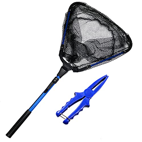 YHC Freshwater Saltwater Fishing Floating Fishing Net Extra Strong Foldable Fishing Net Rubber Coated Fish Landing Net - color: 30Inch Blue Net