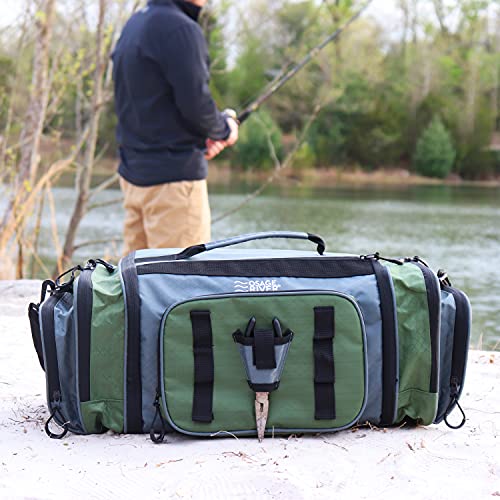 OSAGE RIVER Large Waterproof Fishing Tackle Bag with Padded Shoulder Strap, Ripstop Soft Sided Bag with Fishing Pliers Holder - color: Olive