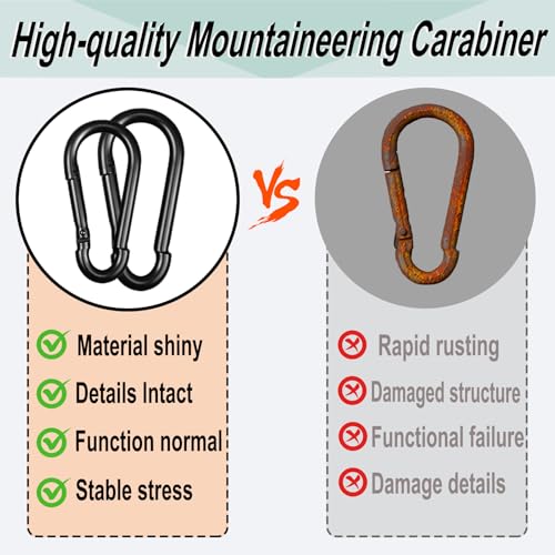 Black Carabiner, Heavy Duty Galvanized Steel Spring Snap Hook Carabiner Clips with 260LBS Holding Capacity, Ideal for Outdoor, Hammock, Swing and Travel (12PCS M6 2.4Inch) - size: 12PCS-M6, style: Black