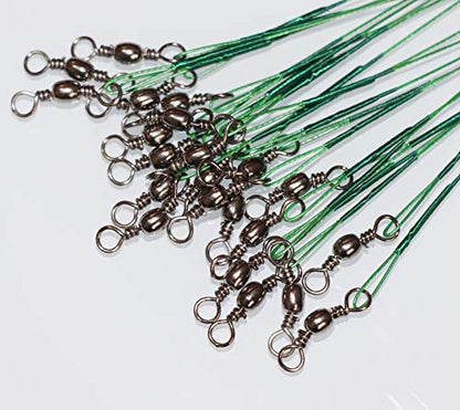 50pcs Fishing Wire Leaders Heavy Duty Nylon-Coated Fishing Line Wire Leaders with Swivels and Snaps 6inch Black/Green/Silver - color: 50pcs green, size: 4 inch