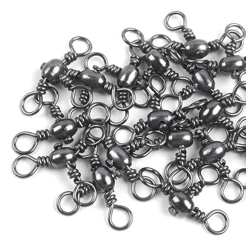 OROOTL 3 Way Swivel Fishing Tackle, 30 Pack Crossline Barrel Swivels Stainless Steel T-Turn Three Way Fishing Swivels Black Nickel Triple Swivel for Catfish Rig Saltwater Freshwater - size: 1#-30PCS
