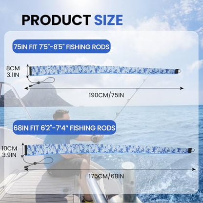 Neoprene Camo Fishing Rod Sleeves,Fishing Pole Sleeves,Fishing Rod Socks | UV Resistance,Puncture Resistant, Protect Casting, Spinning, Trolling Fishing Rods, Storage, tangled-free,75in,68in,60in - color: 2-Blue camo, size: 69"