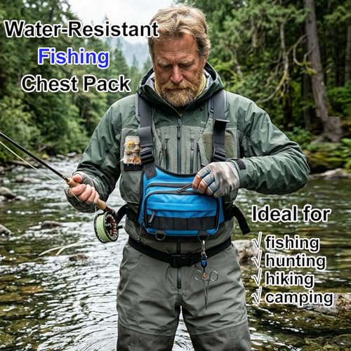 All in One Fishing Chest Pack Tackle Bag with Tackle Box, Fishing Lures Kit, Hook Remover Tool, Fish Lip Gripper, Fishing Plier Friendly for Beginners & Professional Anglers Gifts for Men (Blue) - color: Blue