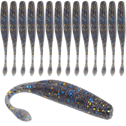 Didiseaon Soft Fishing Lures 7.5cm 15pcs High-Density -Free Swimming Worm Baits for Bass Carp Fishing Portable Artificial Baits for Freshwater Anglers
