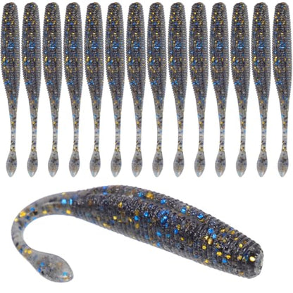 Didiseaon Soft Fishing Lures 7.5cm 15pcs High-Density -Free Swimming Worm Baits for Bass Carp Fishing Portable Artificial Baits for Freshwater Anglers