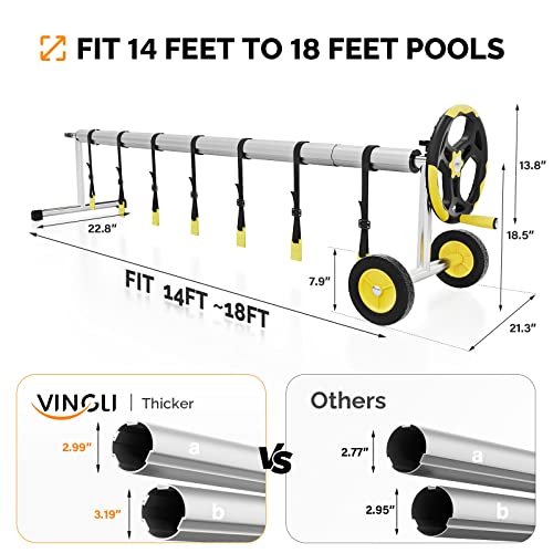 VINGLI Pool Cover Reel Set Solar Pool Cover Reel for Inground Swimming Pool, Aluminum Solar Swimming Inground Cover Blanket Reel (Upgrade) (18 FT) - size: 18 FT
