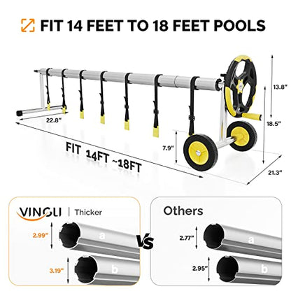 VINGLI Pool Cover Reel Set Solar Pool Cover Reel for Inground Swimming Pool, Aluminum Solar Swimming Inground Cover Blanket Reel (Upgrade) (18 FT) - size: 18 FT