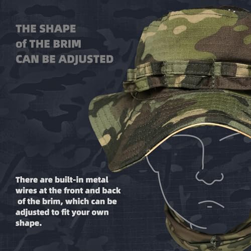 Camo Boonie Sun Hat with Face Mask UV Protection Fishing Hat Bucket Hat for Hunting Hiking Military Tactical Safari - color: Camo Cp Green