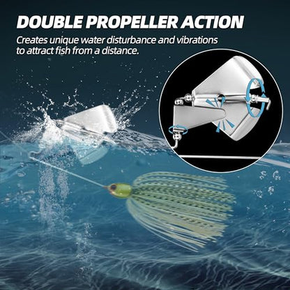 Double Prop Buzzbaits - Fishing Lures Buzzbait Spinnerbait Jigs Lure for Bass, Pike & More - Lifelike Action with Double Propeller Design, Ideal for Men Anglers, 5pcs - size: 3/8oz