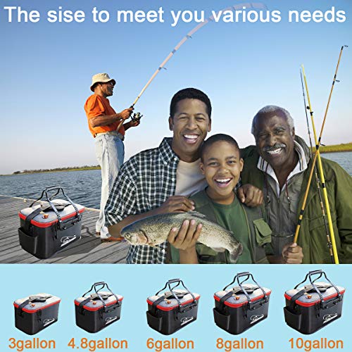 Fishing Bucket,Foldable Fish Bucket, Multi-Functional EVA Fishing Bag for Outdoor, Live Fish Lures Bucket and Fish Protection Bucket,10GAL/8GAL/6GAL/4.8GAL/3GAL Live Fish Container (10GAL/Black) - color: 10gal/Black