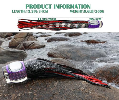 13.4Inch Fishing Trolling Lures Saltwater Trolling Skirted Lures Offshore Big Game Artificial Fishbait for Tuna Marlin Deep Sea Octopus Squid Skirts Rigged Hooks - color: colourA kit