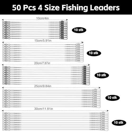DONQL 50pcs Fishing Leaders, Stainless Steel Fish Line, 10/15/20/25/30cm Wire with Swivels Snaps Connect Fishing Gear and Equipment Tackle Kit, for Bait Lures Rigs Hooks - color: Silver