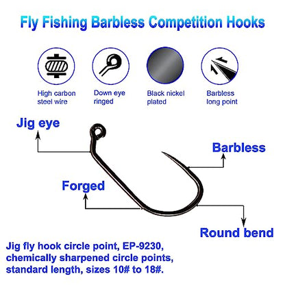 Eupheng 100pcs Plus Best Barbless Competition Fly Fishing Hook Collection, Dry Nymph Strimp&Pupa, Pupa jig Fly Hooks High Carbon Competition Hook - color: Jig Fly Hook Circle Point EP-9230, size: 12#