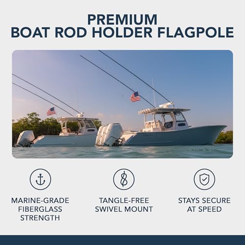 South Wind Designs Boat Rod Holder Flag Pole with Rotating Mounts - Premium Flagpole Kit with Swivel Mounts for Rocket Launcher & Fishing Boats, Fiberglass Rod, EVA Foam Base, 4th of July Decor - style: With Usa Flag