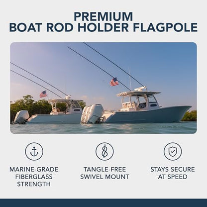 South Wind Designs Boat Rod Holder Flag Pole with Rotating Mounts - Premium Flagpole Kit with Swivel Mounts for Rocket Launcher & Fishing Boats, Fiberglass Rod, EVA Foam Base, 4th of July Decor - style: With Usa Flag