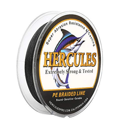 HERCULES Cost-Effective Super Strong 4 Strands Braided Fishing Line 6LB to 100LB Test for Salt-Water, 109/328 / 547/1094 Yards (100M / 300M / 500M / 1000M), Diam# 0.08MM - 0.55MM, Hi-Grade - color: Black, size: 6LB(2.7KG)-0.08MM-1094YDS(1000M)