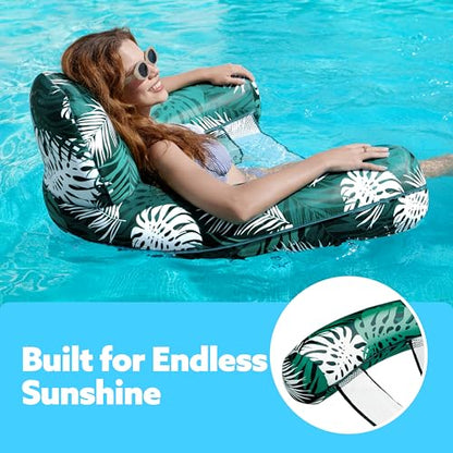 SLOOSH Inflatable Pool Floats Adult,Lounge Chair Adult with Plant Pattern,Floating Water Hammock,Blow up Pool Noodles Rafts for Relaxing Swimming Party Summer Water Beach Lake Fun - color: Green
