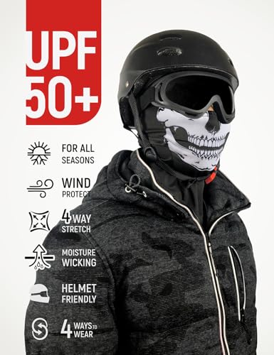 UPF 50+ Balaclava Ski Mask for Men Women - UV Face Mask Motorcycle Shiesty | Windproof, Breathable, Hinge Design, Full & Half Face Coverage, Fits Under Helmet, Snowboarding, Skiing - color: Skull