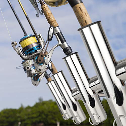 AMYSPORTS Stainless Steel Trolling Rod Holder Clamp Side Mount Fishing Pole Holders Adjustable Kayak Rail Rods Supporters Boat Sailboat for Boating