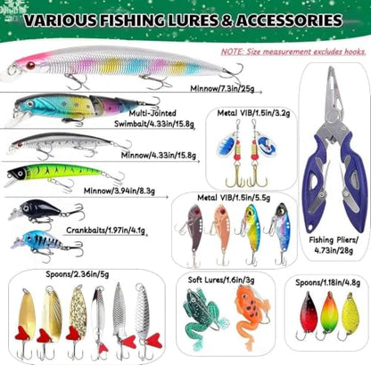 Fishing Advent Calendar 2026, Bass Fishing Lure for Saltwater & Freshwater, Minnow VIB Swimbait Crankbait Spoons Soft Lures, Catch All Fish Kit Best Gift for Dad Grandpa Husband